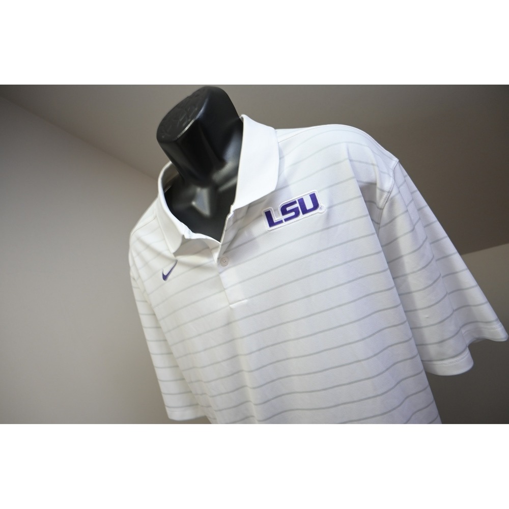 Nike LSU Tigers Golf Polo Men 3XL White Striped Dri-FIT Short Sleeve NWT